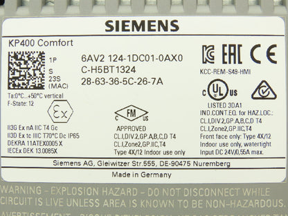 Siemens 6AV2 124-1DC01-0AX0 KP400 Comfort Simatic HMI Screen Control Panel