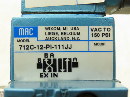MAC 712C-12-PI-111JJ Pneumatic Solenoid Valve 120V 1/4"npt 4/2-way