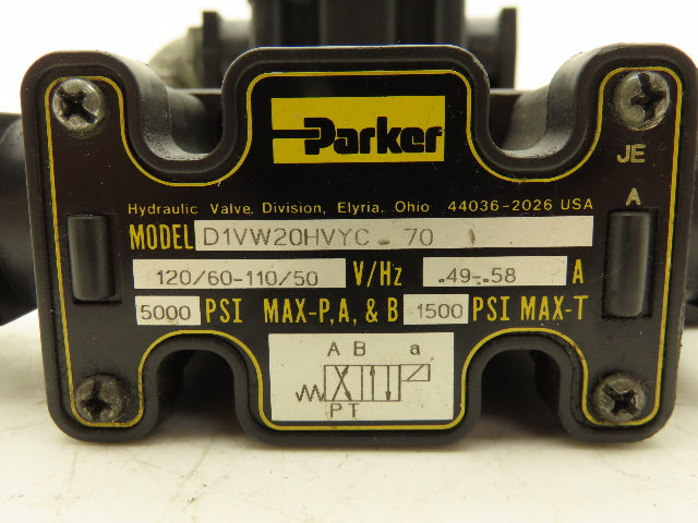 Parker D1VW20HVYC70 Hydraulic Directional Solenoid Valve 120V  Lot of 2