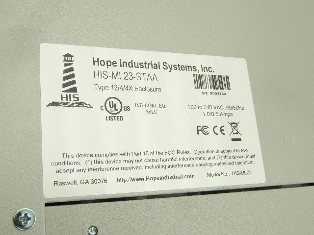 Hope Industrial Systems HIS-ML23 HMI Touch Screen Control Panel 100-240VAC