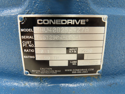 Cone Drive MHV40B294-Z7A Worm Gearbox 20:1 Reducer 7Hp 135rpm Vertical Output