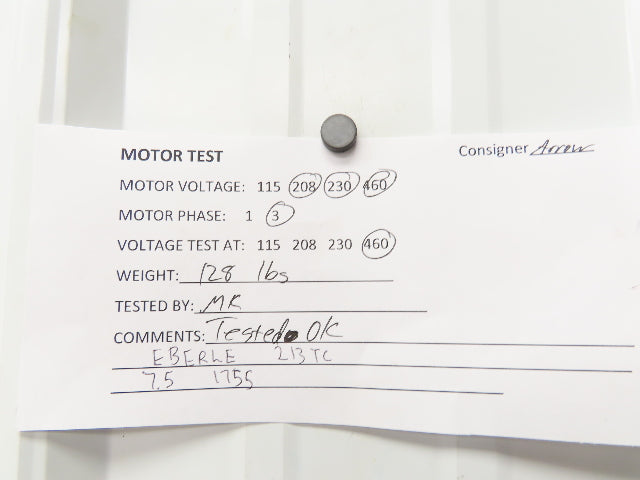 Eberle C213TC Electric Motor 7.5Hp 1755RPM 208-230/460V 3Ph 213TC