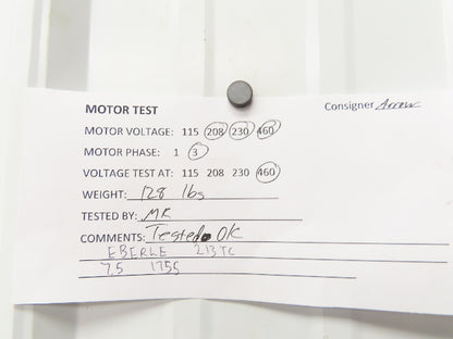 Eberle C213TC Electric Motor 7.5Hp 1755RPM 208-230/460V 3Ph 213TC