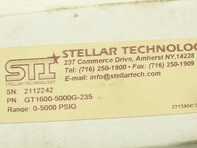 Stellar Tech GT1600-5000G-235 Hydraulic Pressure Transducer Sensor 0-5000PSI