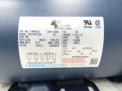 Leeson 119946.00 C6C17FB172A Pump Motor 1.5Hp 1725rpm 115/230V 56Z Slot Shaft