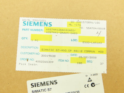 Siemens 6ES7441-2AA04-0AE0 Simatic S7 Communications Processor HW V2 FW V1.0.0
