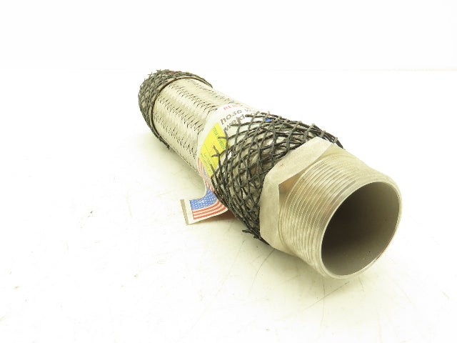 Hose Master MB-304 2"x 12" Braided Stainless Steel Flex Hose 2" NPT Male Ends