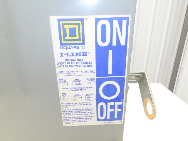 Square D PQ3610G I-Line Busway Unit 100A 480V 60HP 3 Pole 3Ph Fused