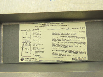 Allen Bradley 836-C7E Ser A Pressure Control Switch Bulletin 836 Air Pneumatic