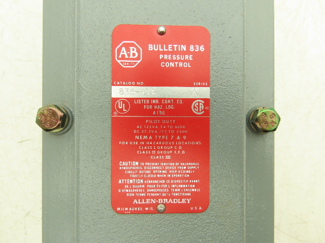 Allen Bradley 836-C7E Ser A Pressure Control Switch Bulletin 836 Air Pneumatic