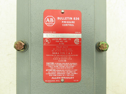 Allen Bradley 836-C7E Ser A Pressure Control Switch Bulletin 836 Air Pneumatic