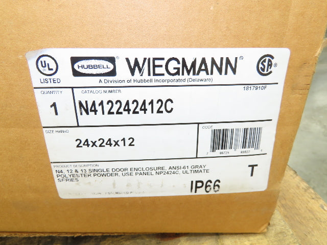 Wiegmann Electrical Enclosure Cabinet 24x24x12" Type 12 Gray  -No Backplate-