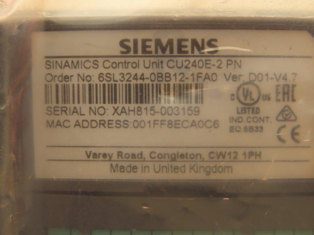 Siemens 6SL3244-0BB12-1FA0 Sinamics Control Unit CU240E-2 Version D01-V4.7
