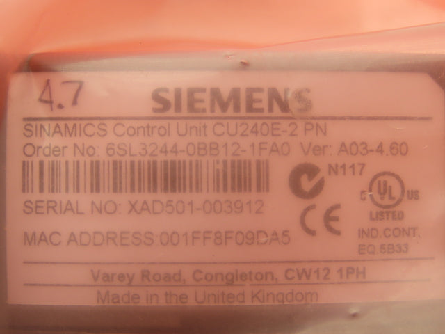 Siemens 6SL3244-0BB12-1FA0 Sinamics Control Unit CU240E-2 Version A03-4.60