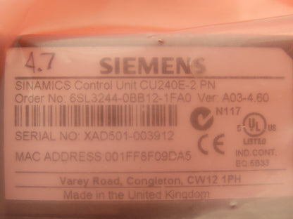 Siemens 6SL3244-0BB12-1FA0 Sinamics Control Unit CU240E-2 Version A03-4.60