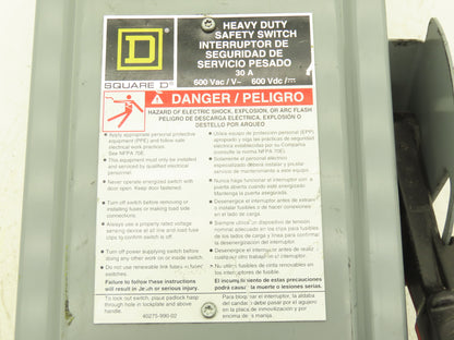Square D H361 Safety Disconnect Switch Fusible 30A 600VAC 3P Series F05 Lot of 2