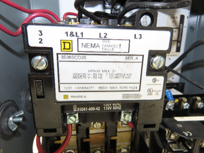 Square D Combination Motor Starter Size 1 NEMA 10Hp 30A 600V Fused 3R