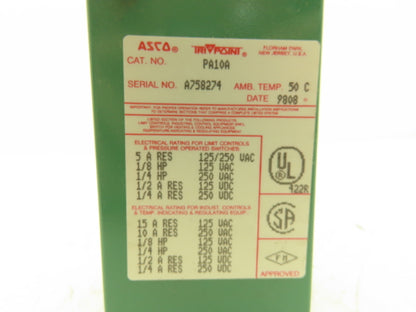 Asco PA10A Tri-Point Pressure Switch 125/250VAC 1/4"FPT