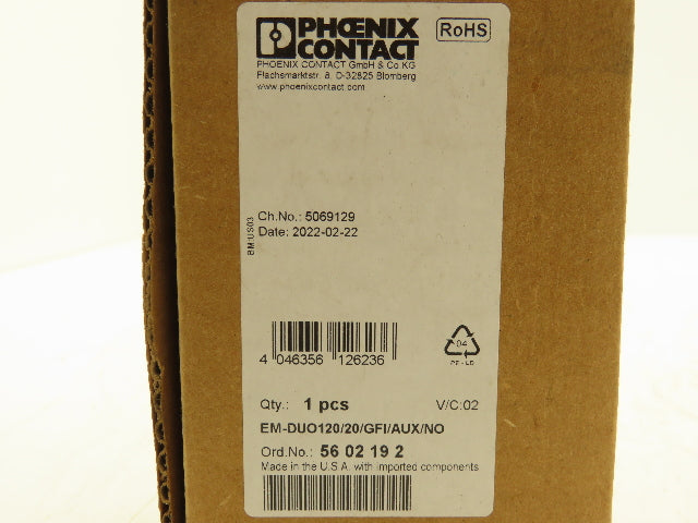 Phoenix Contact EM-DUO120/20/GFI/AUX/NO Din Rail Receptacle GFI Outlet 20A 120V