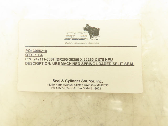 SCS DR205-20250 X 22250 X 875 HPU Cylinder Repair Seal 20.25"ID x 22.25"OD