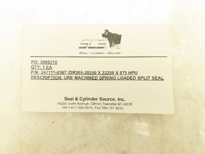 SCS DR205-20250 X 22250 X 875 HPU Cylinder Repair Seal 20.25"ID x 22.25"OD
