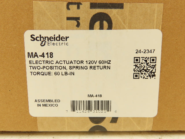 Schneider Electric MA-418-0-0-4 Damper Valve Actuator 2-Pos Spring Return 120V