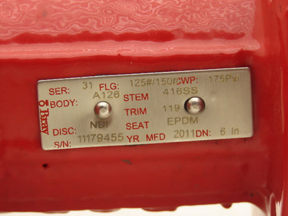 Bray TB028 6" Lugged Butterfly Valve Bare Stem Red 8-Lug BCH 0038 PRC