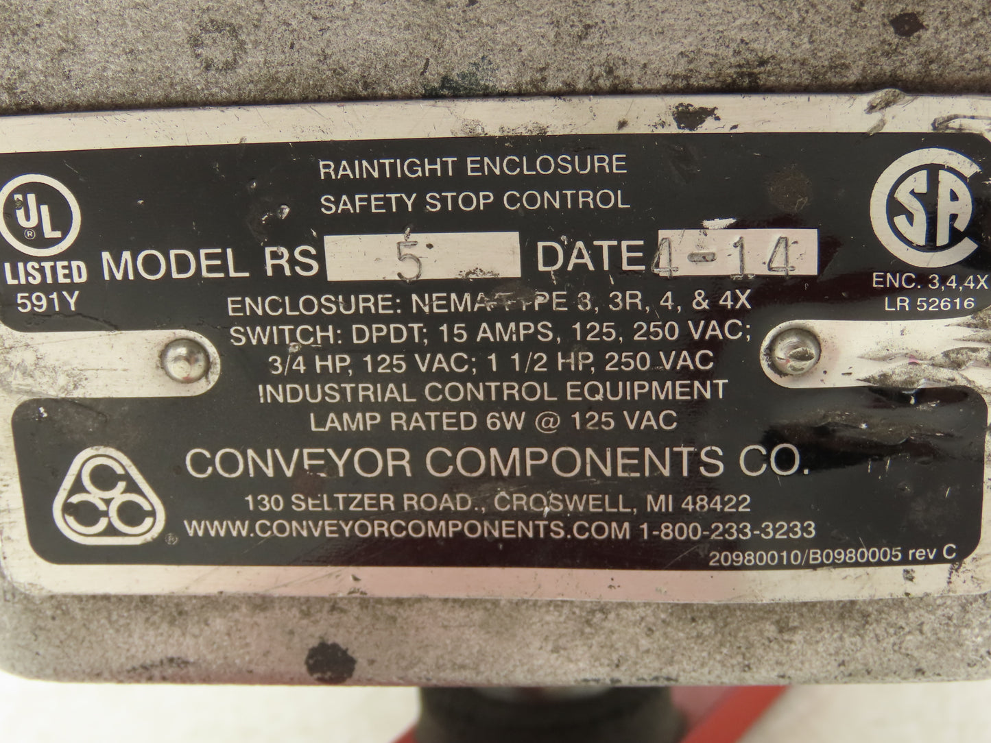 Conveyor Components RS-5 Rainproof Safety Stop Switch Limit DPDT NEMA 3R 4X