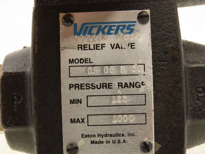 Vickers CS06B50 Hydraulic Relief Valve 125-1000 PSI Adjustable Eaton
