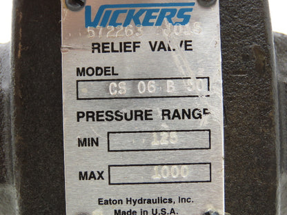 Vickers CS06B50 Hydraulic Relief Valve 125-1000 PSI Adjustable Eaton