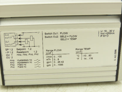 IFM SU8200 Ultrasonic Flow Meter Digital Display Sensor 100L/min 16 Bar 19-30VDC