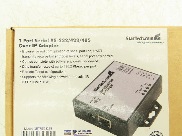 Startech.com NETRS2321E 1 Port Serial RS-232/422/485 Over IP Adapter 9-12VDC