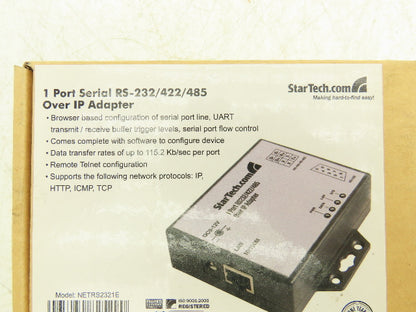 Startech.com NETRS2321E 1 Port Serial RS-232/422/485 Over IP Adapter 9-12VDC