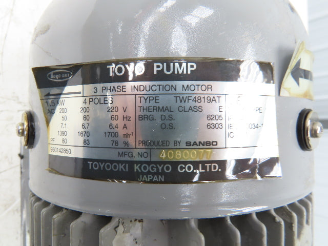 Toyo-Oki TWF4819AT Hydraulic Pump Power Unit 220V 3PH HVP-VC1E-F30A