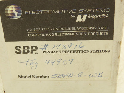 Electromotive Systems SBPN-8-WB Pendant Pushbutton Control Switch 8 Button