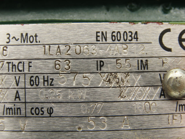 Siemens 1LA2063-4AB12 Metric AC Motor 0.25kw 1600rpm 575V 3PH IEC 63 Frame