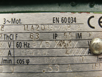 Siemens 1LA2063-4AB12 Metric AC Motor 0.25kw 1600rpm 575V 3PH IEC 63 Frame