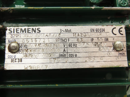 Siemens 1LA2063-4AB12 Metric AC Motor 0.25kw 1600rpm 575V 3PH IEC 63 Frame