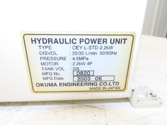 Okuma OEY-L-STD-2.2KW CNC Lathe Hydraulic Power Unit 30L/Min UNI Pump 20L Tank