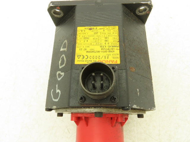 Fanuc A06B-0034-B075  AC Servo Motor 0.9kW 199V 3PH 2000 RPM