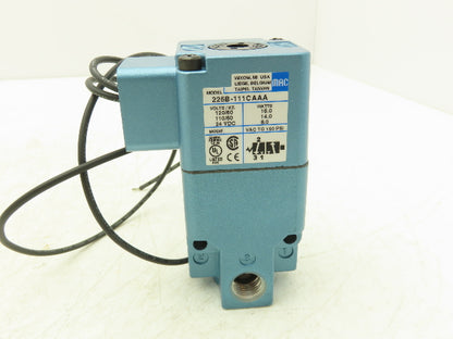 Mac 225B-111CA Pneumatic Solenoid Valve 3 Way 120VAC 16W 150 PSI