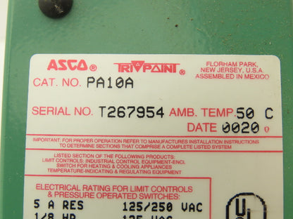Asco KF11A1/PA10A Temperature Switch Assy W/Sensor Limit Control 120/250VAC