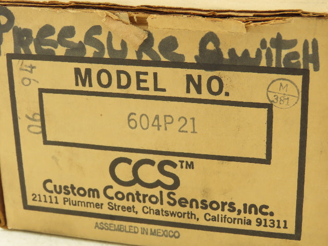 Custom Control Sensors 604P21 Hydraulic Pressure Switch 7500 PSIG 125-480 VAC