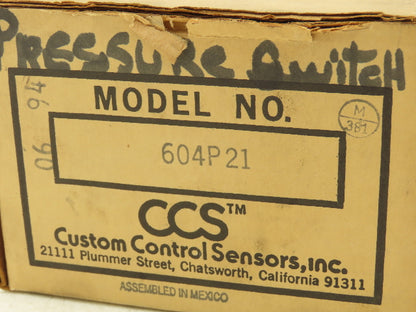 Custom Control Sensors 604P21 Hydraulic Pressure Switch 7500 PSIG 125-480 VAC