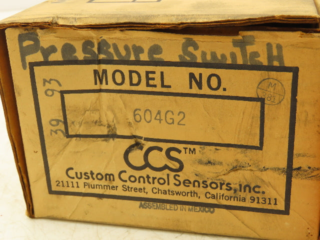 Custom Control Sensors 604G2 Hydraulic Pressure Switch 4500 PSIG 125-480 VAC