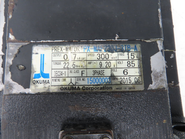 Okuma PX-MAF230J-3TB-A AC Servo Motor 0.7kW 85V 3PH 300 RPM Encoder ER-JH-7200D