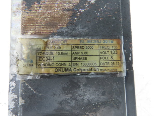 Okuma BL-MC95J-20TB AC Servo Motor 2kW 133V 2000 RPM 3PH Encoder ER-JG-7200D