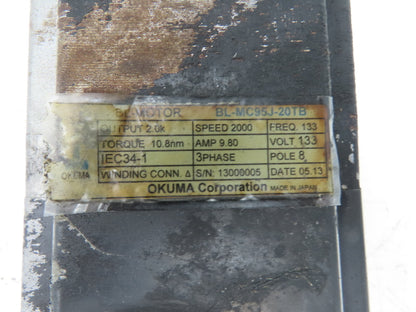 Okuma BL-MC95J-20TB AC Servo Motor 2kW 133V 2000 RPM 3PH Encoder ER-JG-7200D