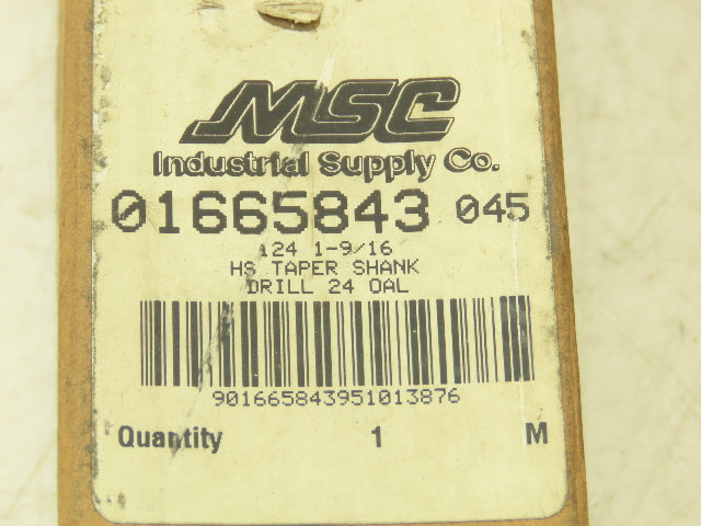 MSC 01665843 1-9/16"x 24"L HSS Drill Bit 5MT Morse Taper Shank Spiral Flute