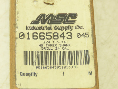 MSC 01665843 1-9/16"x 24"L HSS Drill Bit 5MT Morse Taper Shank Spiral Flute
